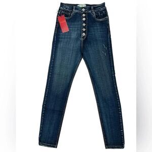 Colombian Jeans High Waisted Button fly Skinny Jeans Dark Wash Stretch Fitted 9